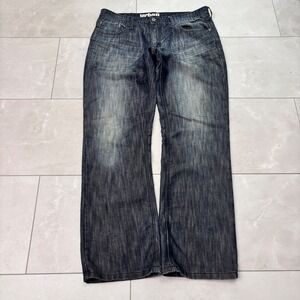 Y2K Urban Pipeline Slim Straight Distressed Whiskered Jeans 36x32 Grunge Skater